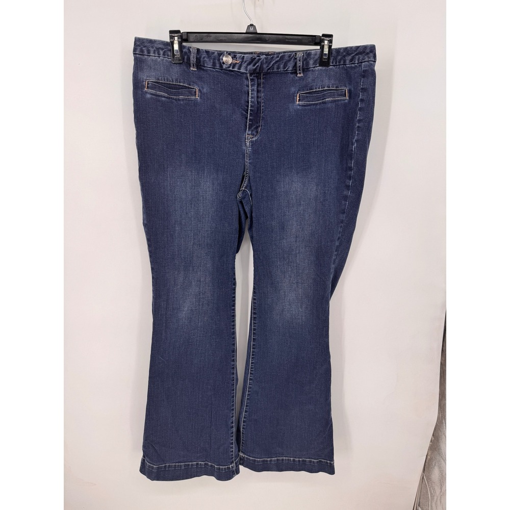 Lane Bryant Jeans Women 22 Blue Genius Fit Flare Leg Stretch Medium Wash Boho